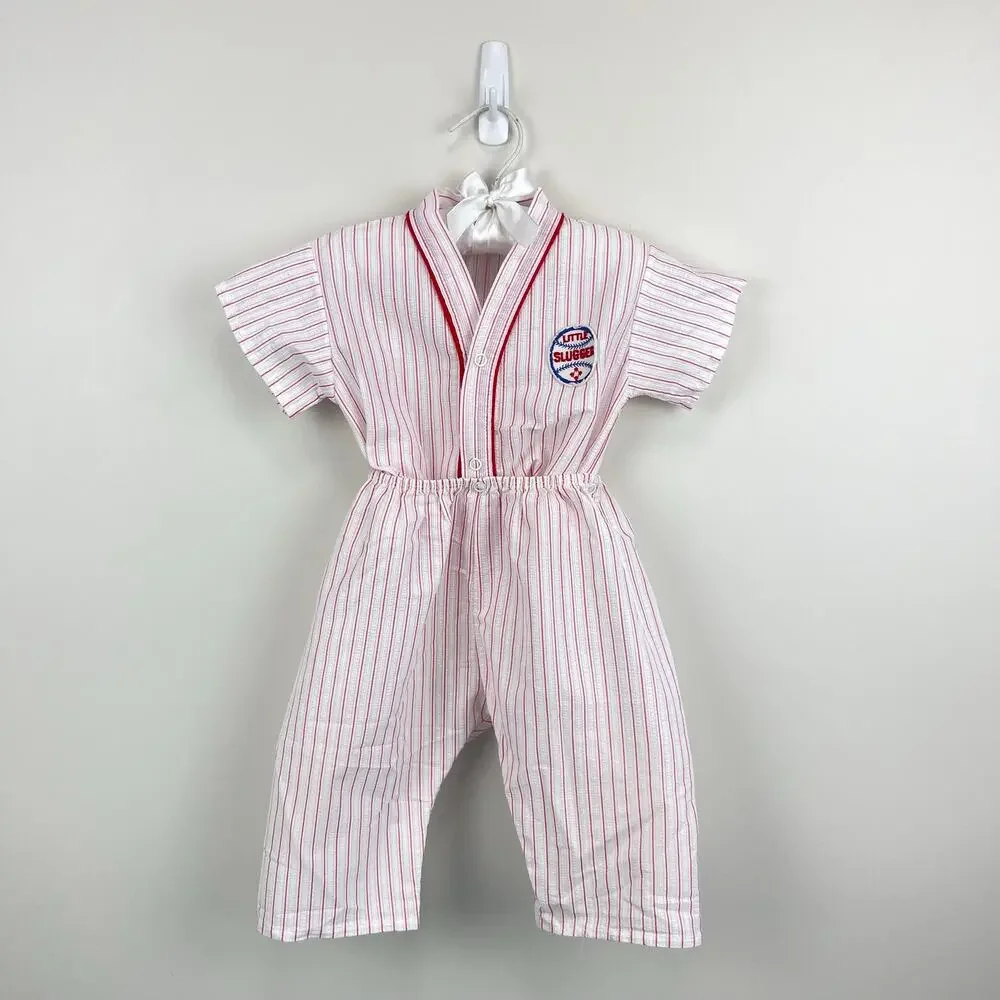 Vintage Red Striped Baseball Pajama Set 24 Months USA